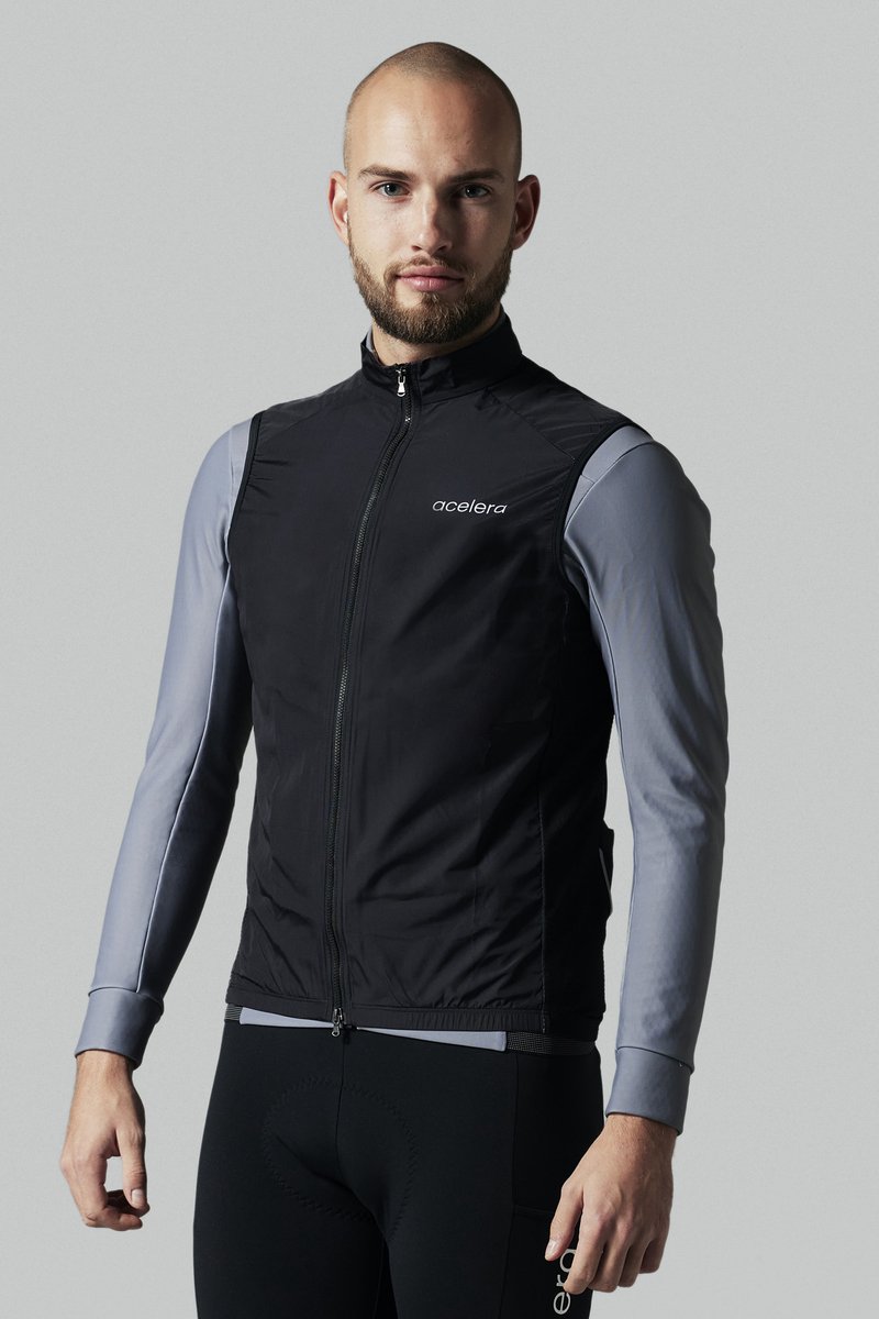 Acelera - Lichte Winddichte Fiets Gilet Wielrennen Windvest Mouwloos - Zwart - Heren - Maat XL