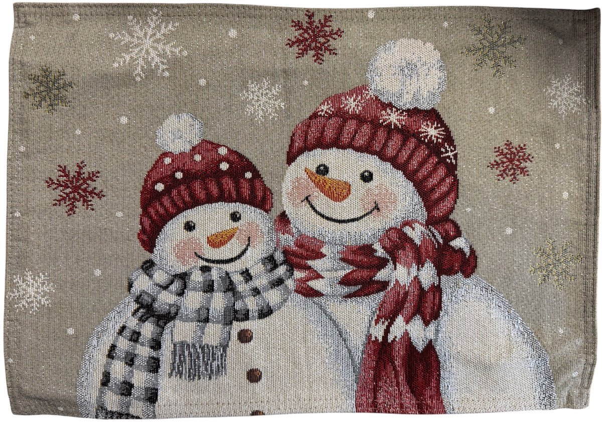 Placemat - Gobelinstof - Kerst - 2 sneeuwpoppen met rode muts - 33 x 46 cm