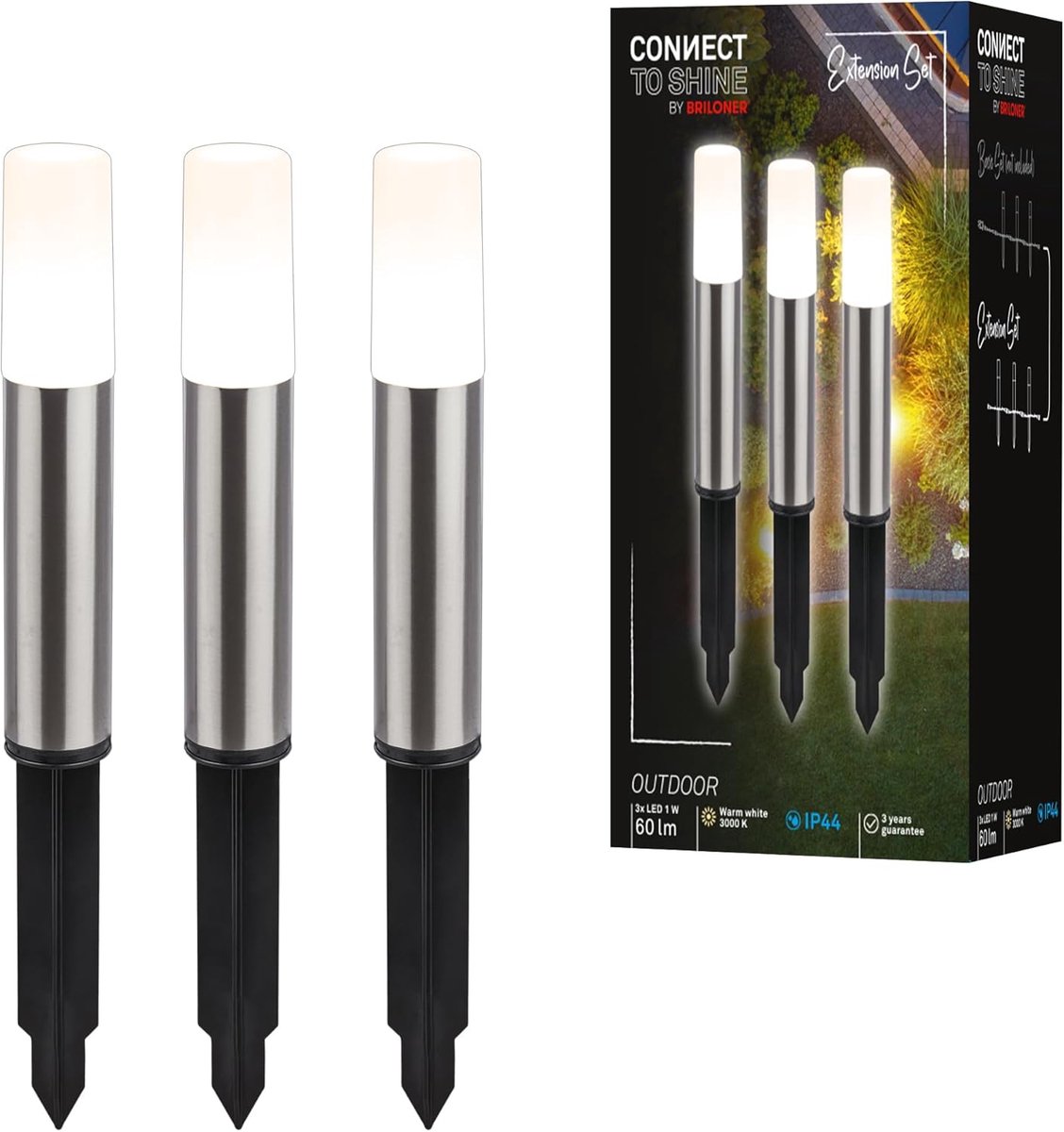 Set van 3 LED-bolderlampen voor tuinen - 12V tuinverlichting, warm wit licht, IP44, uitbreidbaar, 36,5 cm