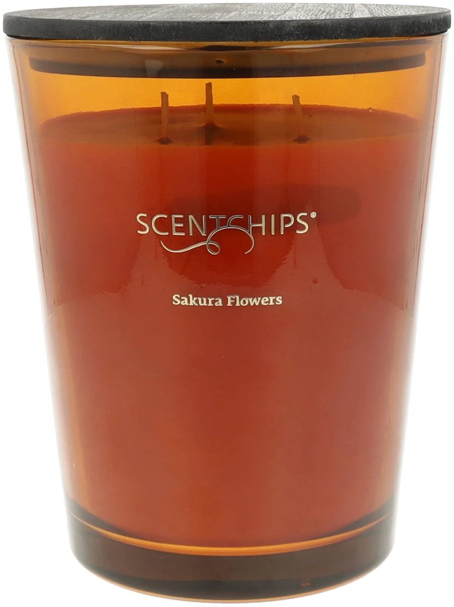 Scentchips® Sakura Flowers Geurkaars - Candle - XL - Kastanjebruin - 70+ Branduren