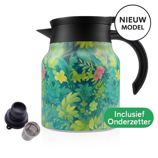 Theepot met Filter – Koffiepot met Filter – Keramische Theekan – Thermoskan voor Koffie & Thee – 1000ML – Inclusief Onderzetter