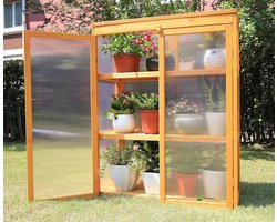 LotaHome - Broeikas - Kweekkast - Tuinkas - Kweekbak - Plantenbed - Kweekhuis met Deur - Mini Kweekkast - Stabiel en Duurzaam - Voor elke Tuin - Met 3 Legplanken - Planten Kweken - Hout - Bruin - 82x34x107cm