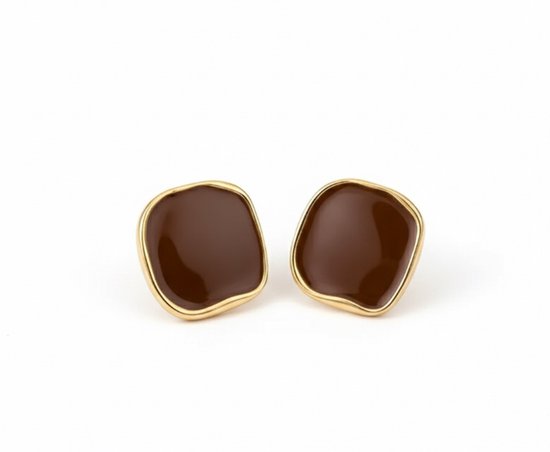 Boucles d'oreilles marron pour femme – clous d'oreilles de forme organique – bord doré