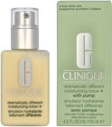 Fles en doosje van Clinique Dramatically Different Moisturizing Lotion+ met pomp, voor zeer droge tot gecombineerde huid.