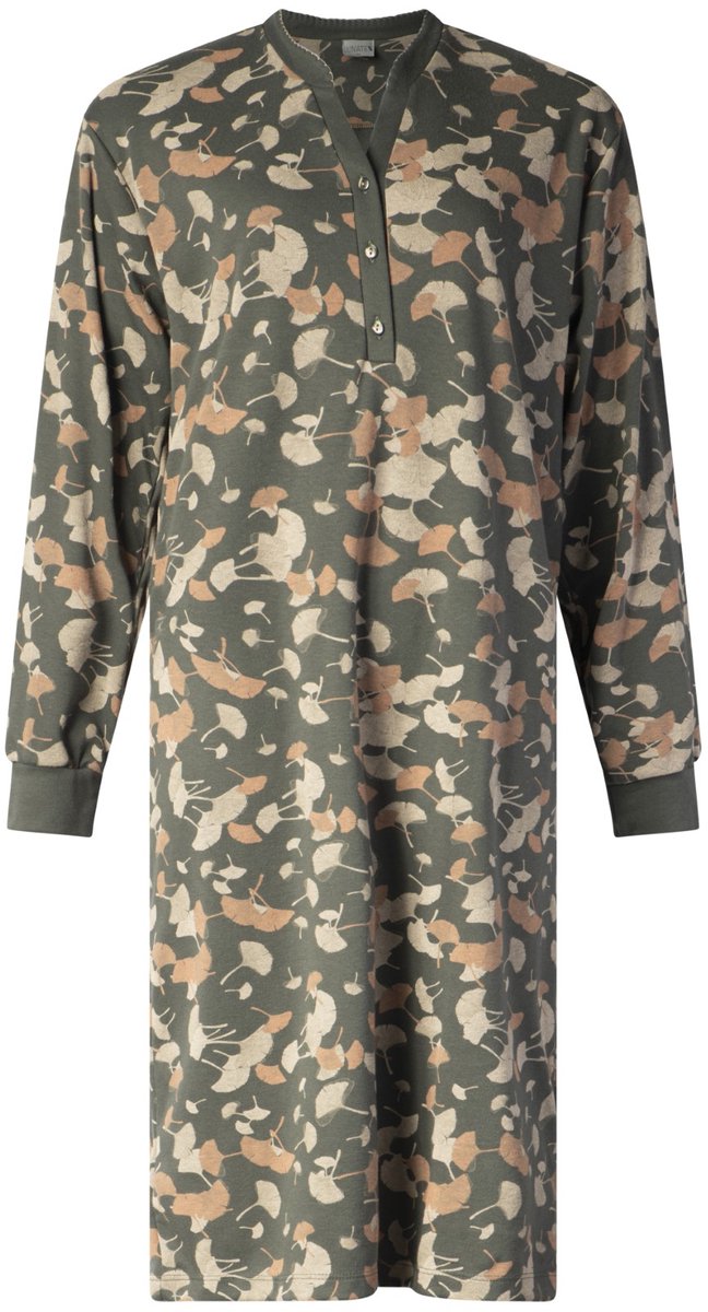 Lunatex warm dames nachthemd 224188 - aangeruwd interlock - green flower print print groen