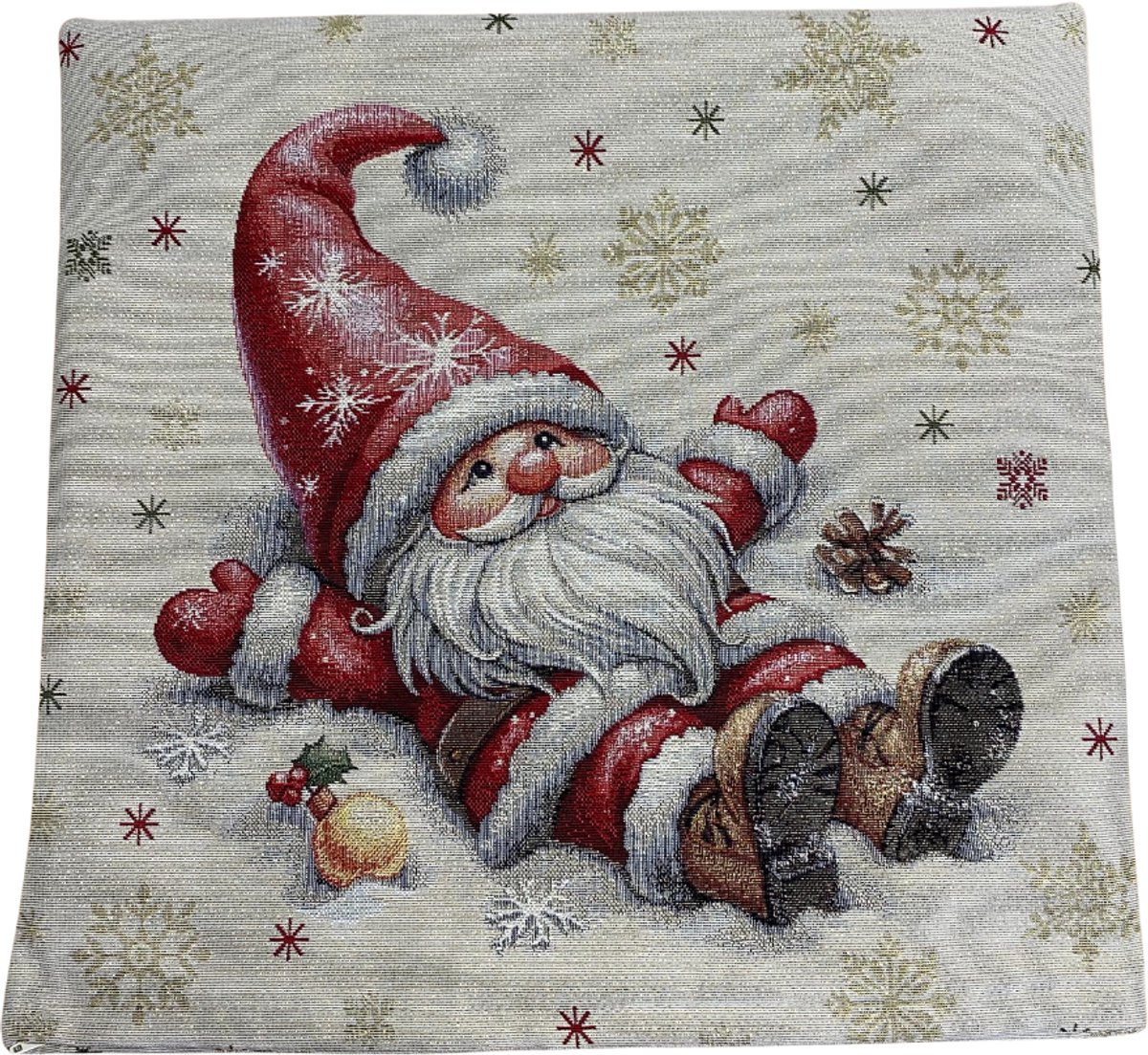 Kussenhoes - Kerst - luxe Gobelinstof - Felix - Kerstman in de sneeuw - doorweven met goud glitterdraad - 45 x 45 cm