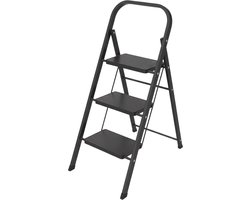 BRASQ Huishoudtrap 3-treden Zwart - keukentrap inklapbaar metaal voor Particulier en professioneel gebruik - Trap Ladder - Anti slip