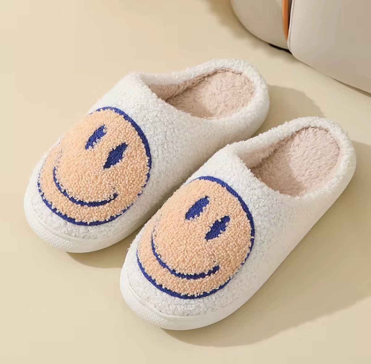 Smiley Pantoffels van Baby-Slofje - Smiley Sloffen - Pantoffels - Sloffen - instappers - Kinderen - Wit/Oranje - Maat 30/31