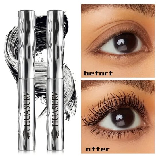 2 stuks ultra dunne kwast mascara voor volle natuurlijk uitstralende wimpers waterproof zwart