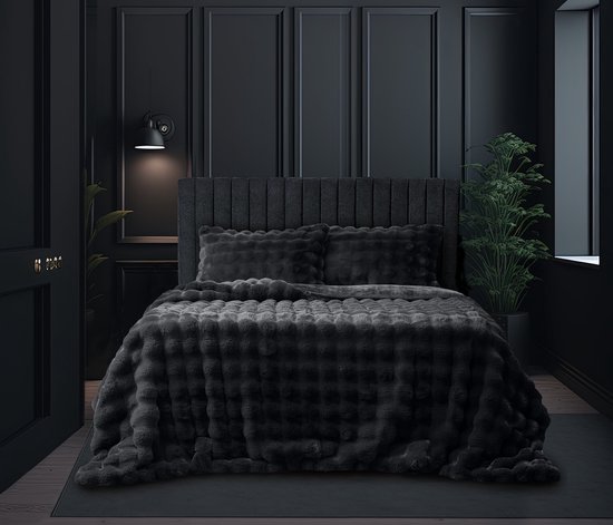 Eleganzzz Dekbedovertrek Shiny Bubble Pom Pom Flanel Fleece - Black - Dekbedovertrek 200x200/220cm - 100% flanel fleece - Tweepersoons dekbedovertrekken - 200x220cm - Teddy Dekbedovertrek - Fluffy Dekbedovertrek van Merkloos — afbeelding 3