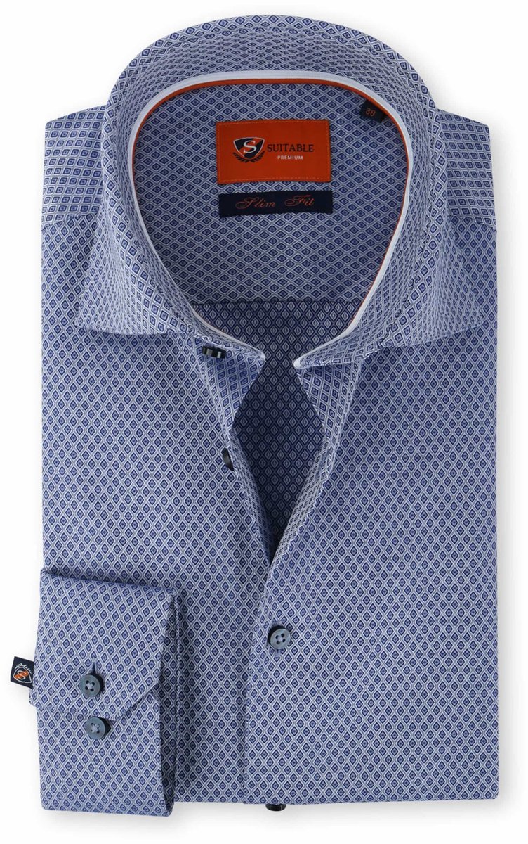 Suitable Overhemd Kobalt Print 61-07 - Maat 39 - Heren