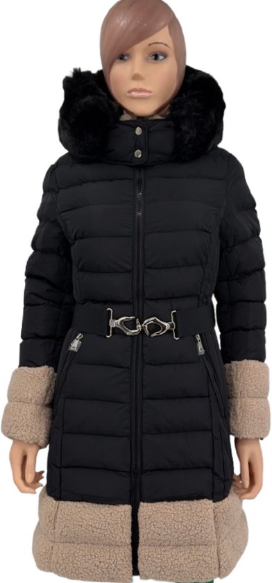 Wulux® - Dames Jas - Winterjas Dames - Parka Dames - Getailleerd Model - Met Capushon - 2 Rits Zakken - Zwart - Maat S