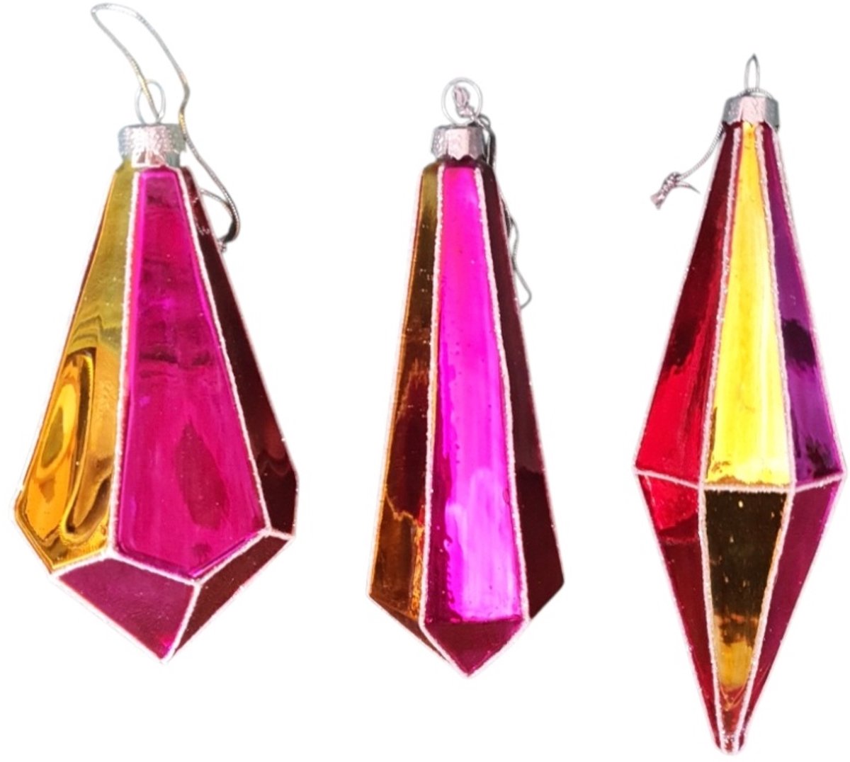 Mica Decorations Hang ornament druppel.Set van 6 , 3assort. H15x D7cm