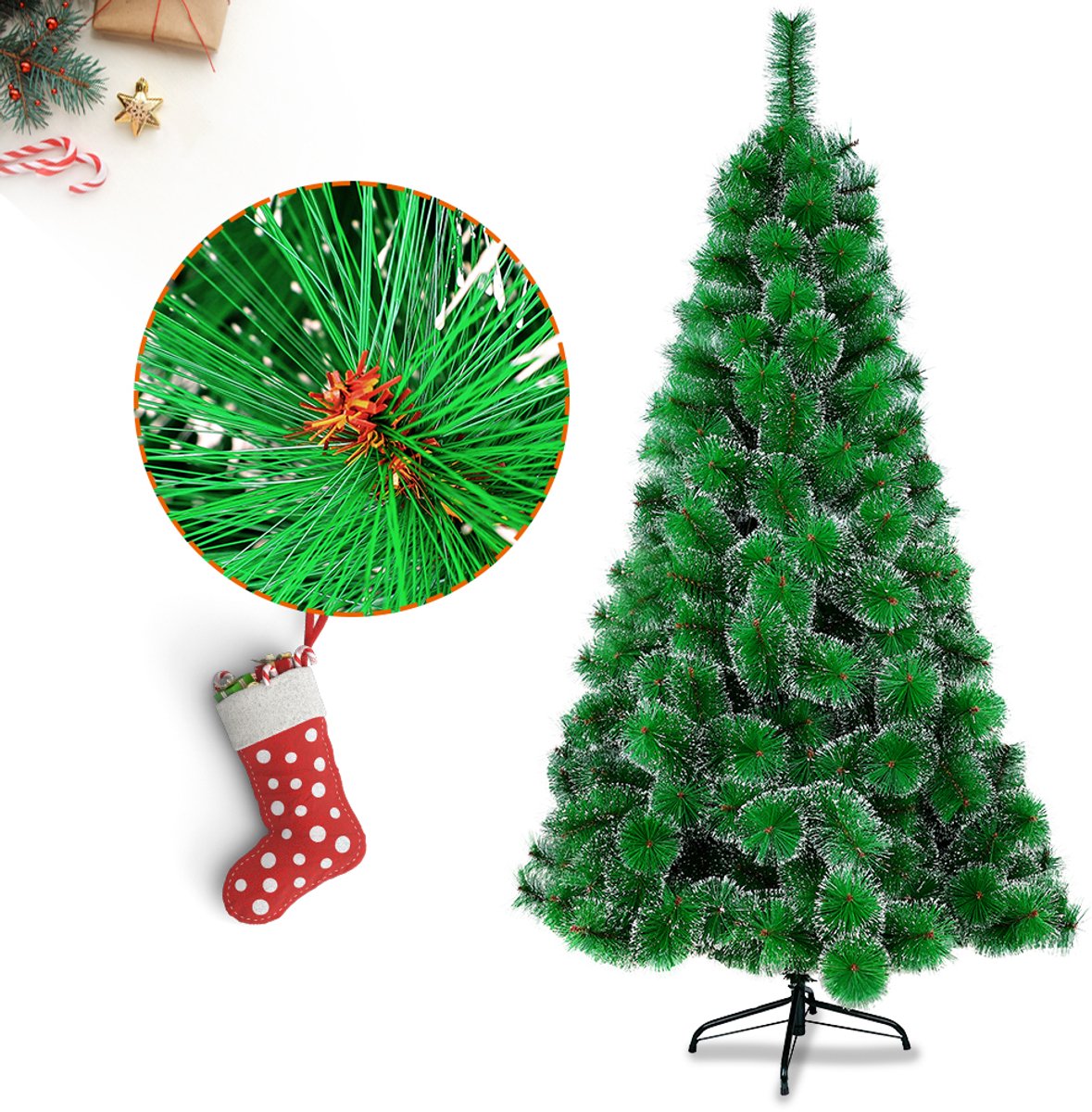 240 Cm Kerstboom Kunstkerstboom Decoratie Dennenboom Groene Dennennaalden Met Sneeuweffect Met Standaard