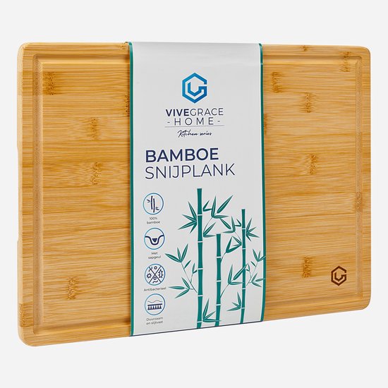 ViveGrace HOME® Bamboe Snijplank - 40x30 CM - Snijplank Hout - Met Sapgeul - Naturel