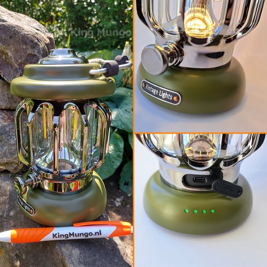 Led Campinglamp Donkergroen - Retro Kampeerlamp Oplaadbaar - Klassieke Lantaarn Tentlamp — afbeelding 2