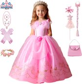 Joya Kids® Luxe Prinsessenjurk Lichtroze voor kinderen | Jurk met Glans & Tule | 11-delige Verkleedset met Accessoires | Verkleedjurk Meisje Tule Rok | Halloween kostuum | Carnaval kleding | Prinses kostuum Jurk | Maat 130