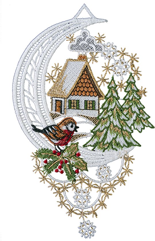 Foto: Kerst raamdecoratie huisje roodborstje kerstboom 15x25 5