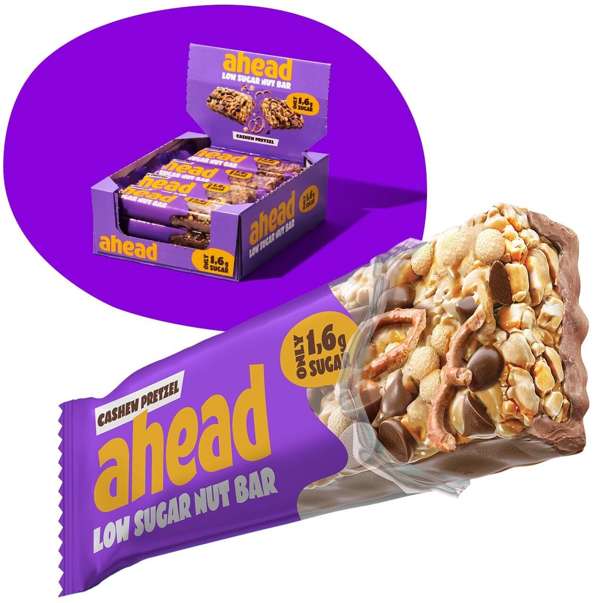 ahead Nut Bars – Notenrepen – Doos 12×35 g – Suikerarm, Vezelrijk, Vegetarisch – 1,6 g Suiker per Reep