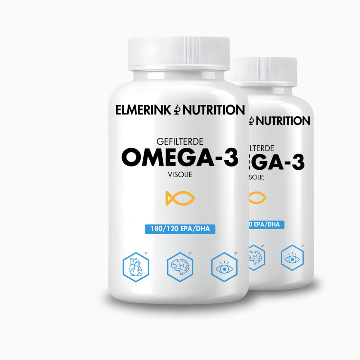Gefilterde Omega 3 Visolie (dubbele pot) – Hoog Gedoseerd – Optimaal EPA/DHA Gehalte – Zonder Vulstoffen – Wetenschappelijk Onderbouwde Formule – Gezuiverde Vetzuren – Elmerink Nutrition