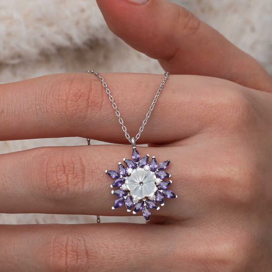 925 Sterling Zilveren Lotus Bloem Ketting – Paars Spirituele Damesketting – Symbool van Zuiverheid en Hergeboorte – Handgemaakt Cadeau voor Vrouwen
