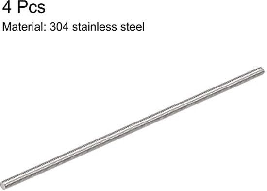 4pcs full threaded rod M8 x 250mm 304 stainless steel right hand thread — afbeelding 2