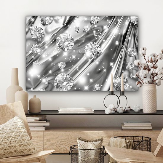 Peinture sur toile 90x60 cm - Décoration murale Abstrait - Diamant - Luxe - Moderne - Argent - Décoration murale salon - Décoration chambre moderne - Tableaux abstraits