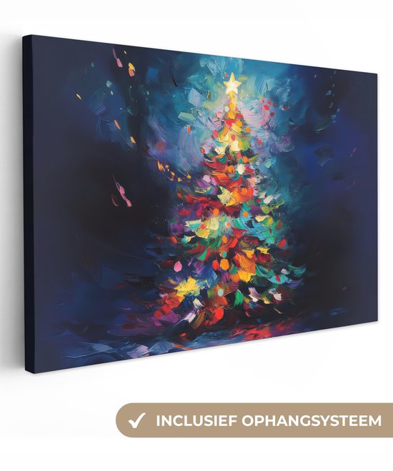Canvas schilderij 120x80 cm - Wanddecoratie Kerstboom - Kerst - Abstract - Kleurrijk - Muurdecoratie woonkamer - Slaapkamer decoratie - Kamer accessoires - Schilderijen op canvas - Kerstdecoratie voor binnen - Kerstversiering - Kerstmis versiering