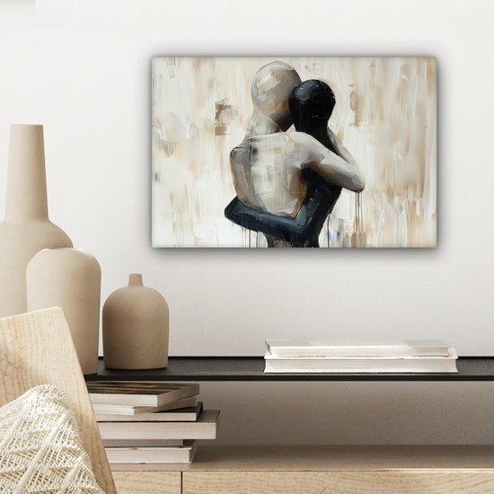 Peinture sur toile 30x20 cm - Décoration murale Abstrait - Amour - Zwart et blanc - Moderne - Décoration murale salon - Décoration chambre moderne - Tableaux abstraits