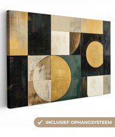 Canvas schilderij 120x80 cm - Wanddecoratie Abstract - Goud - Brons - Vormen - Geometrisch - Muurdecoratie woonkamer - Slaapkamer decoratie - Kamer accessoires - Schilderijen op canvas