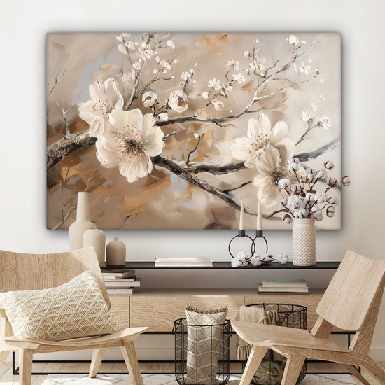 Peinture sur toile 120x80 cm - Décoration murale Fleurs - Nature - Wit - Fleur - Abstrait - Décoration murale murale salon - Décoration chambre - Accessoires de chambre - Peintures