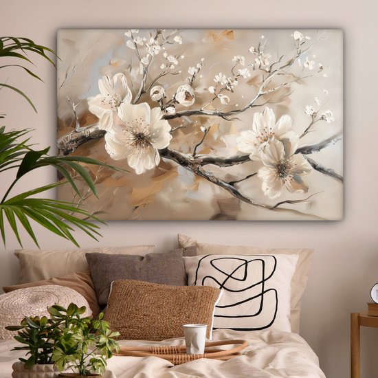 Peinture sur toile 120x80 cm - Décoration murale Fleurs - Nature - Wit - Fleur - Abstrait - Décoration murale murale salon - Décoration chambre - Accessoires de chambre - Peintures