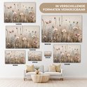 Canvas schilderijen met roze bloemen en grassen in verschillende formaten.
