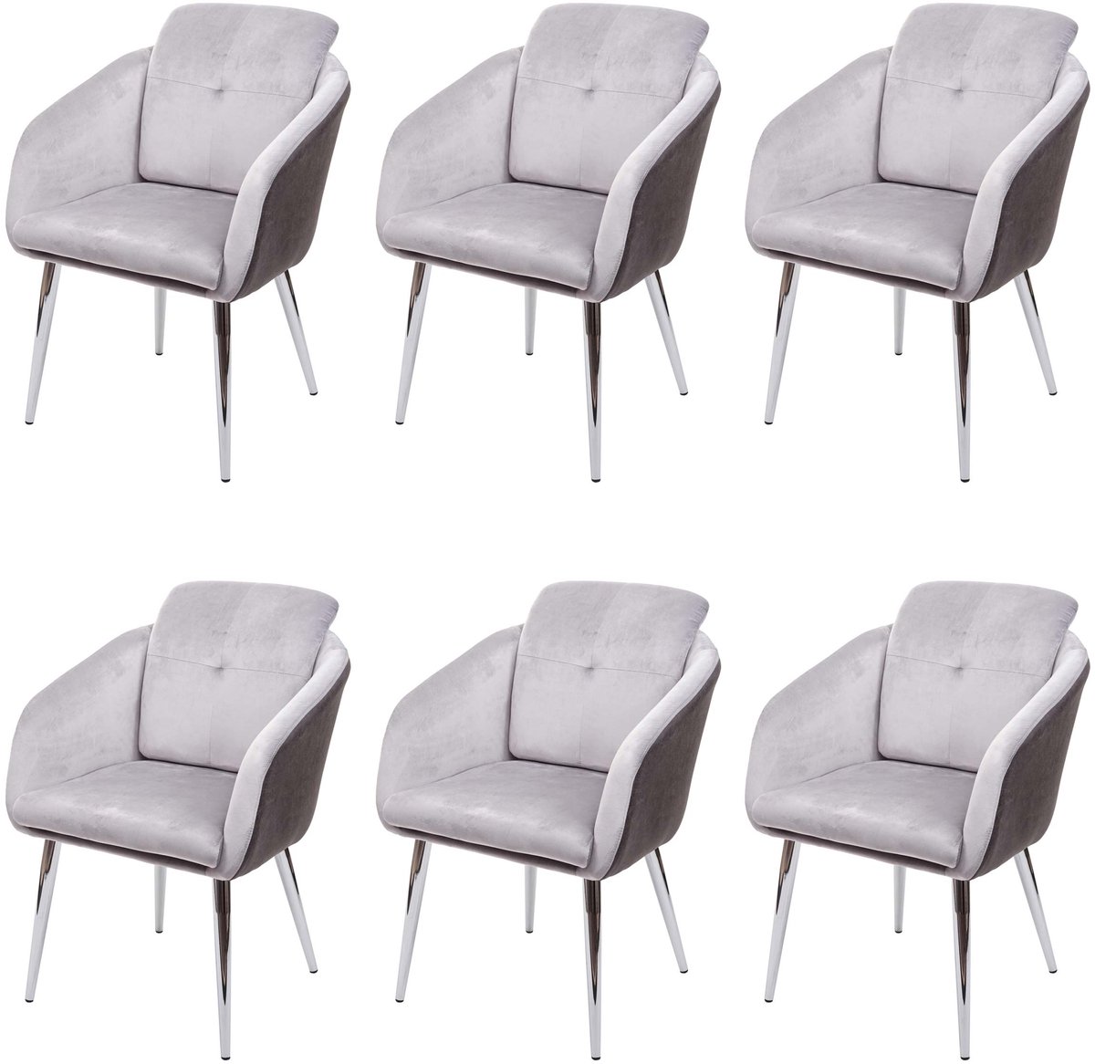 MCW Set van 6 eetkamerstoelen MCW-G48, keukenstoel gestoffeerde stoel fauteuil, kunstleer fluweel met armleuning MVG-gecertificeerd ~ grijs