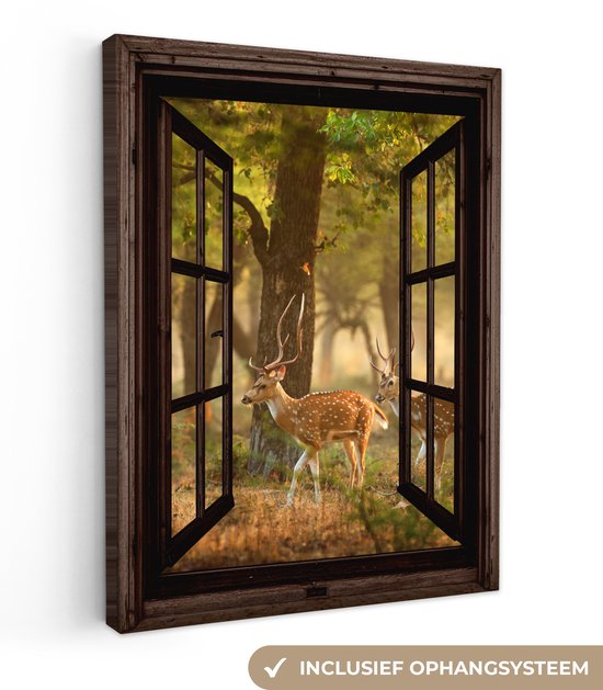Peinture sur toile 30x40 cm - Décoration murale Cerf - Forêt - Automne - Animaux de la forêt - Nature - Cerf - Transparent - Décoration murale salon - Décoration chambre - Accessoires de chambre - Peintures