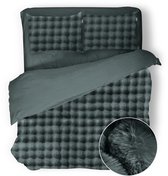Eleganzzz Dekbedovertrek Shiny Bubble Pom Pom Flanel Fleece - Olive Green - Dekbedovertrek 240x200/220cm - 100% flanel fleece - Lits Jumeaux dekbedovertrekken - 240x220cm - Teddy Dekbedovertrek - Fluffy Dekbedovertrek - Effen Dekbedovertrek
