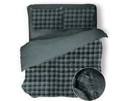 Eleganzzz Dekbedovertrek Shiny Bubble Pom Pom Flanel Fleece - Olive Green - Dekbedovertrek 240x200/220cm - 100% flanel fleece - Lits Jumeaux dekbedovertrekken - 240x220cm - Teddy Dekbedovertrek - Fluffy Dekbedovertrek - Effen Dekbedovertrek