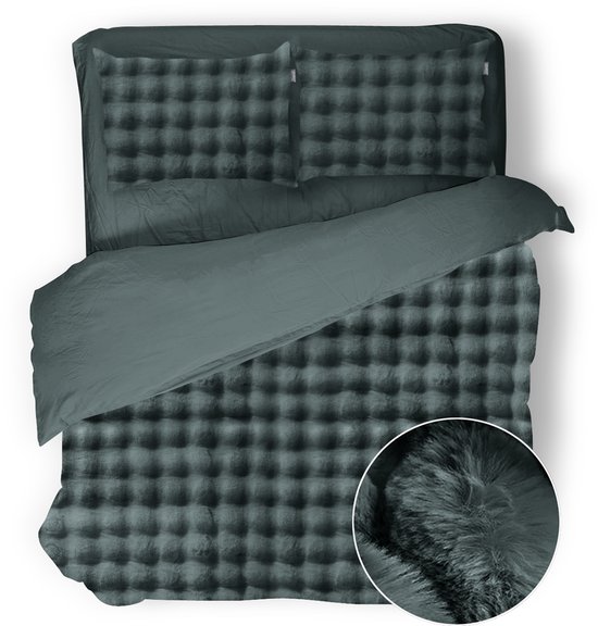 Eleganzzz Dekbedovertrek Shiny Bubble Pom Pom Flanel Fleece - Olive Green - Dekbedovertrek 240x200/220cm - 100% flanel fleece - Lits Jumeaux dekbedovertrekken - 240x220cm - Teddy Dekbedovertrek - Fluffy Dekbedovertrek