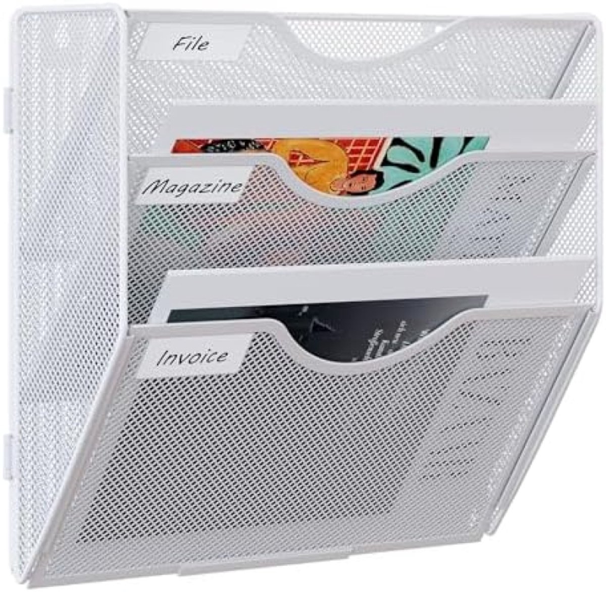 PromoHome 3-laags wandrek voor documenten en post - Metaal gaas ontwerp - Wit