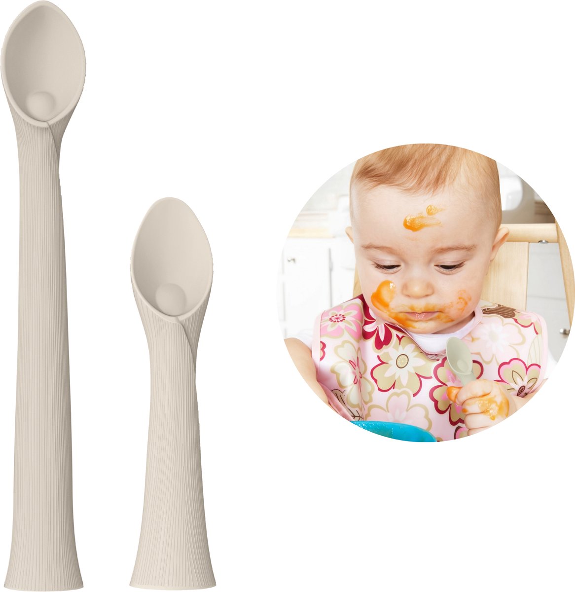 Broemba Baby Lepel met zuignap - 100% siliconen Oefenlepel + Hulplepel - Baby Bestek - Baby Lepeltjes - 2 stuks