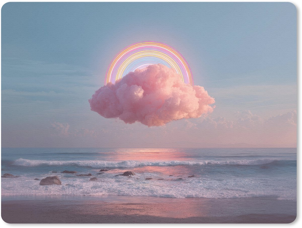 Muismat 23x19 cm - Mousepad Wolk - Regenboog - Zee - Muismatten