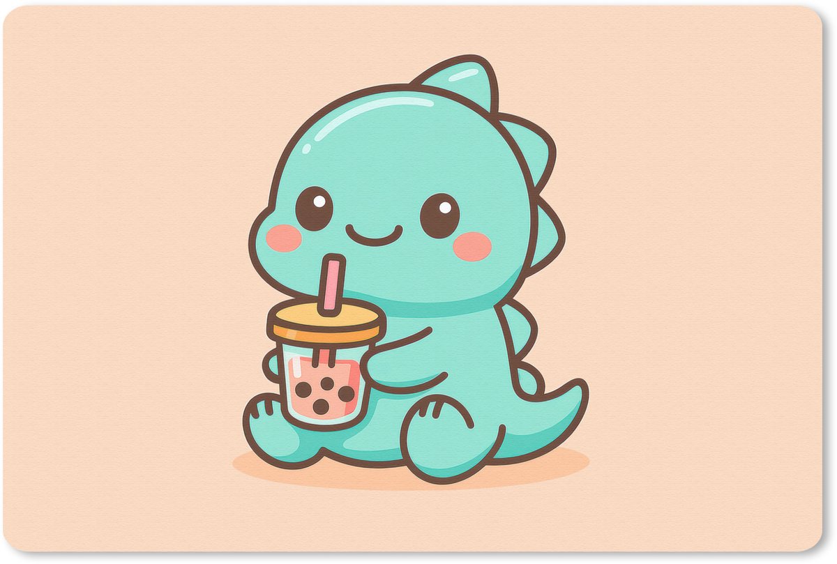 Muismat 27x18 cm - Mousepad Dino - Boba - kawaii - Oranje - Muismatten
