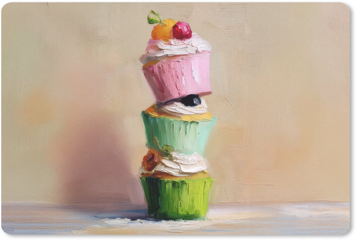 Muismat 27x18 cm - Mousepad Cupcakes - Gestapeld - Kleurrijk - Fruit - Muismatten