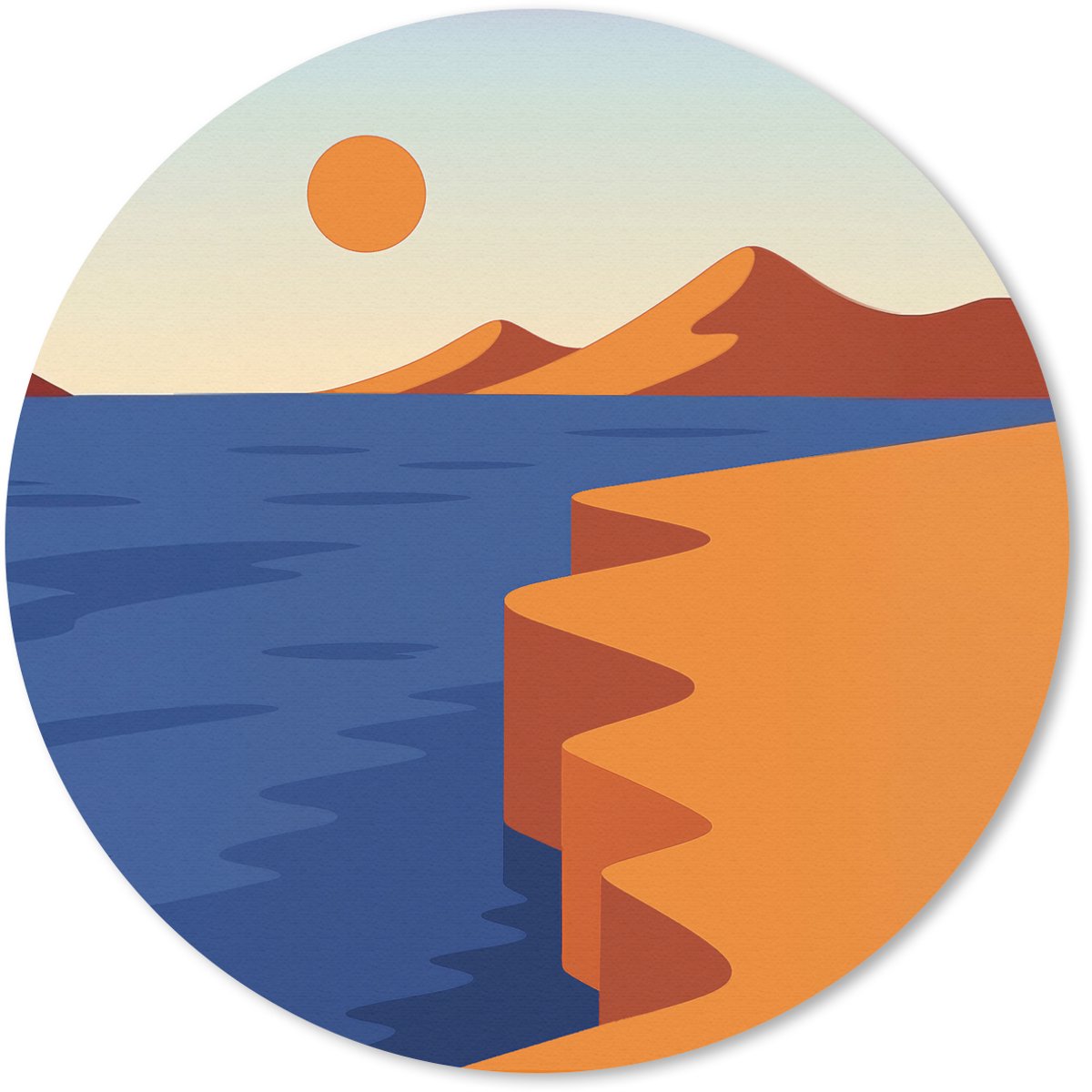 Muismat rond 40x40 cm - Mousepad Landschap - Bergen - Zon - Zee - Ronde muismatten