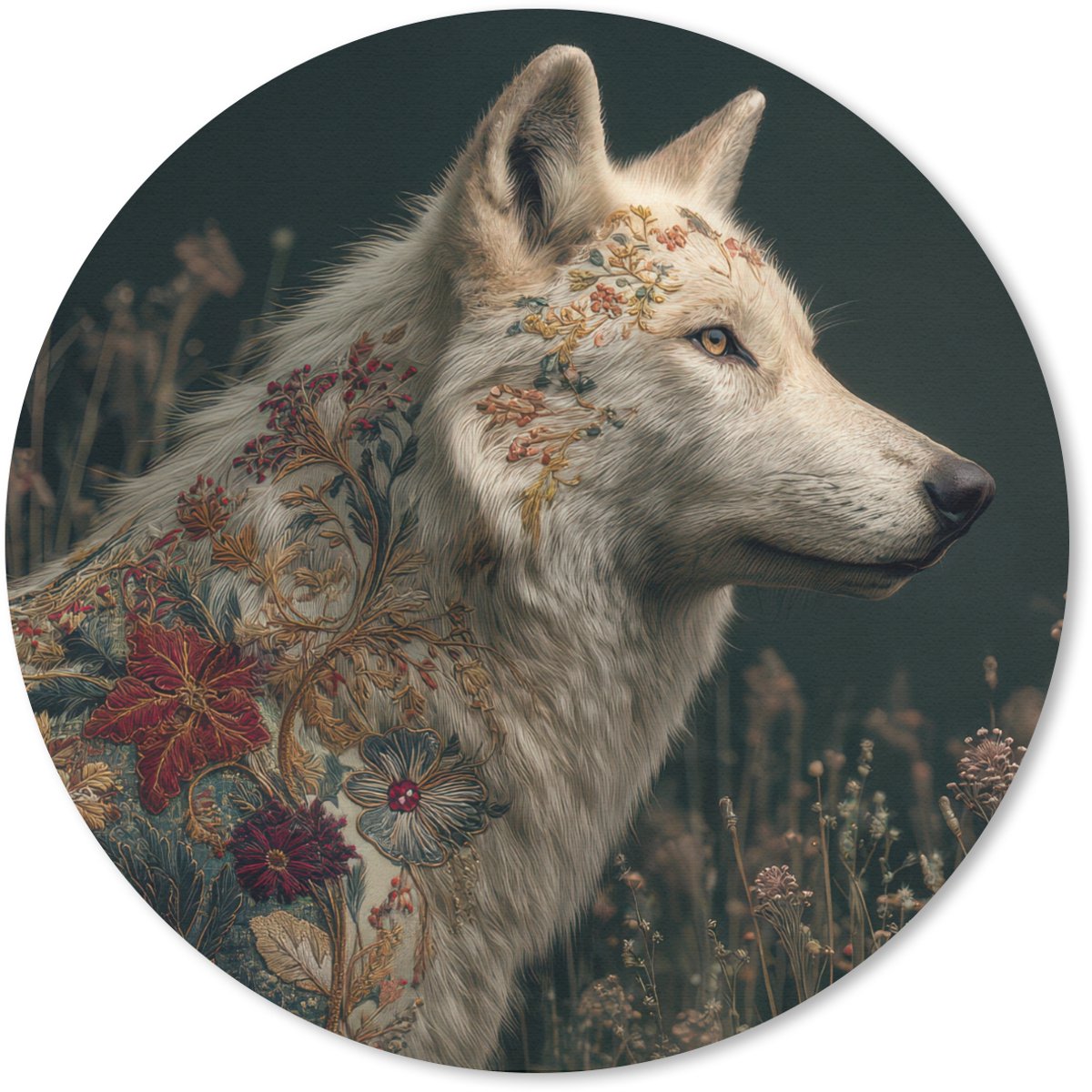 Muismat rond 20x20 cm - Mousepad Wolf - Bloemen - Natuur - Ronde muismatten