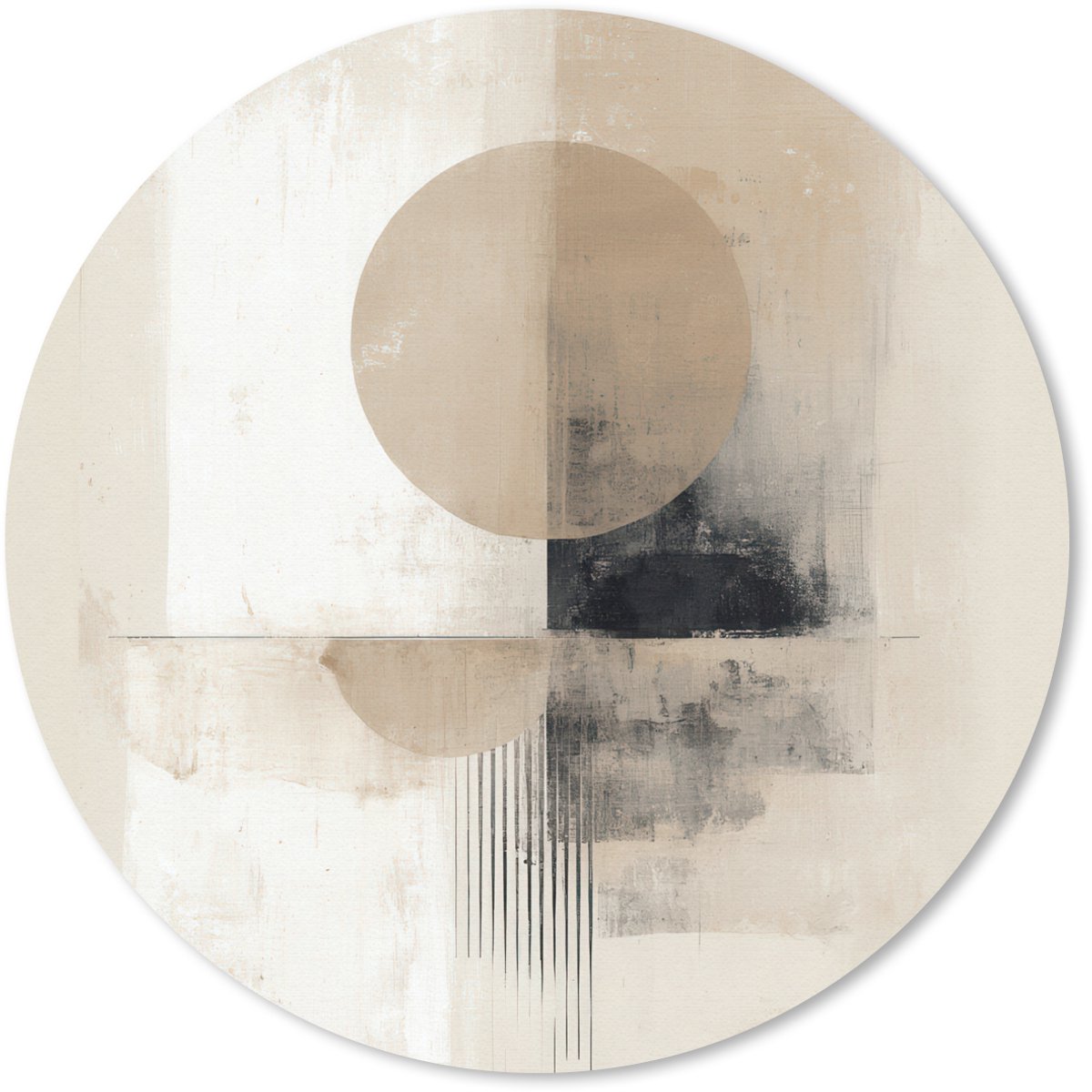 Muismat rond 40x40 cm - Mousepad Cirkel - Compositie - Diepte - Beige - Ronde muismatten