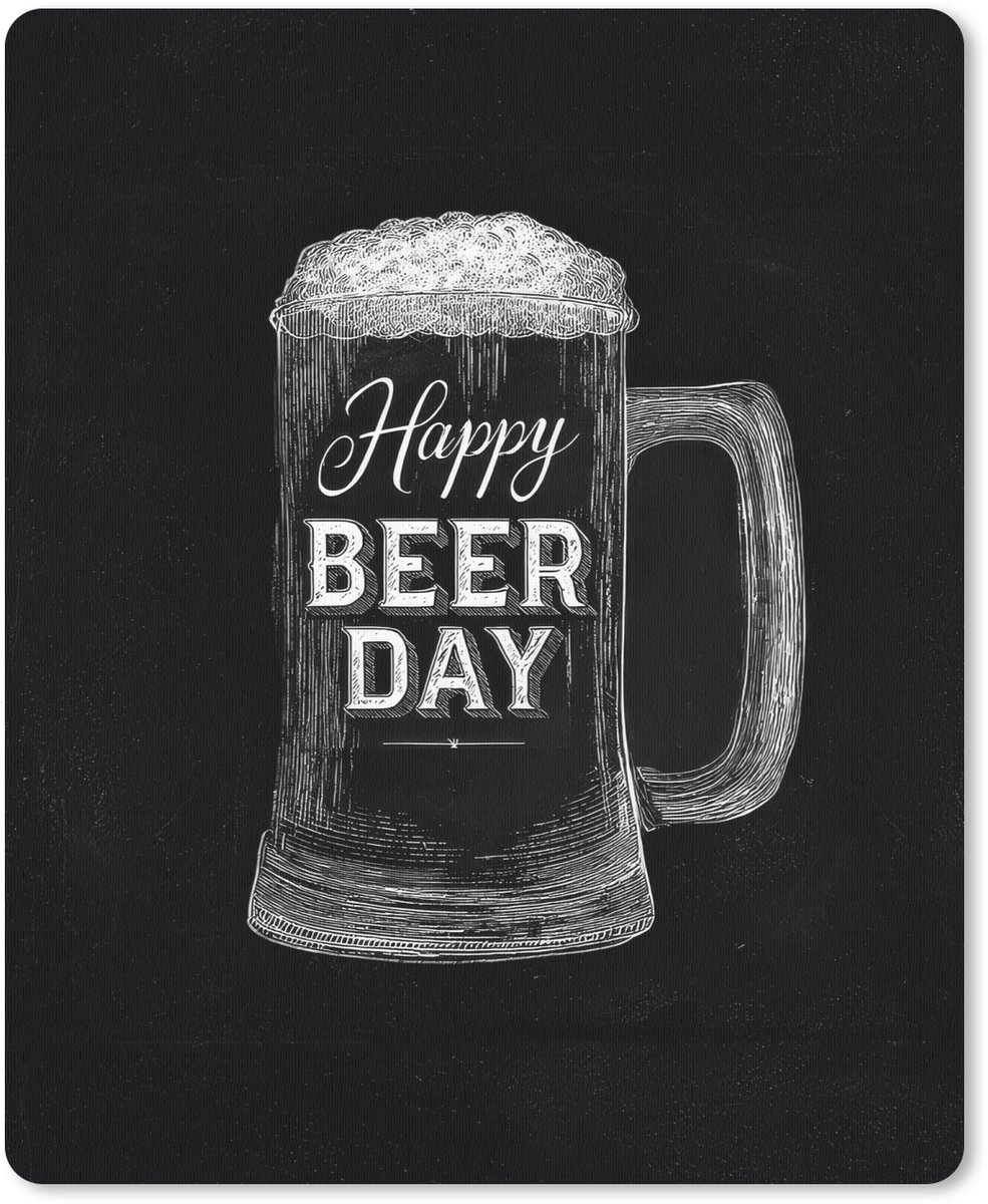 Muismat 19x23 cm - Mousepad Bierpul - Witte krijtletters - Happy beer day - Muismatten