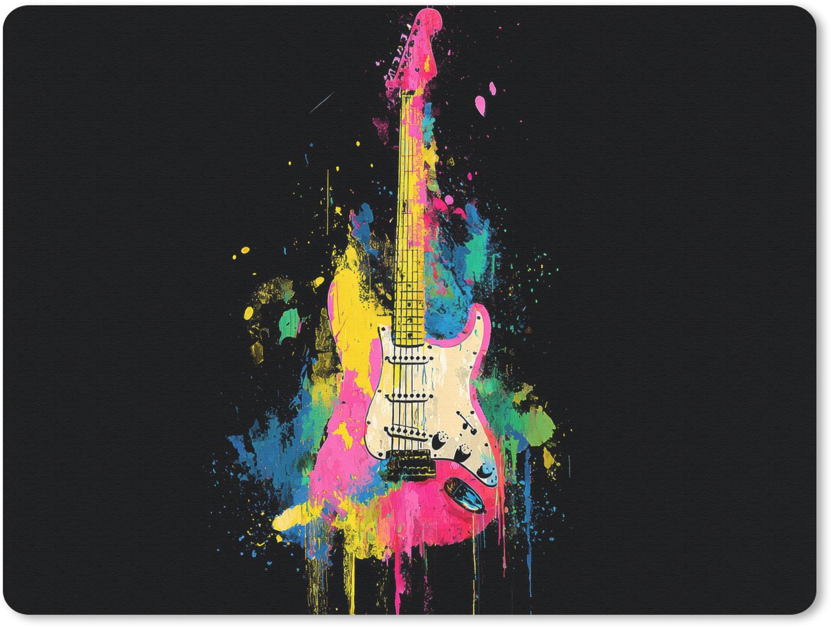 Muismat 23x19 cm - Mousepad Gitaar - Kleurrijk - Verf - Muismatten