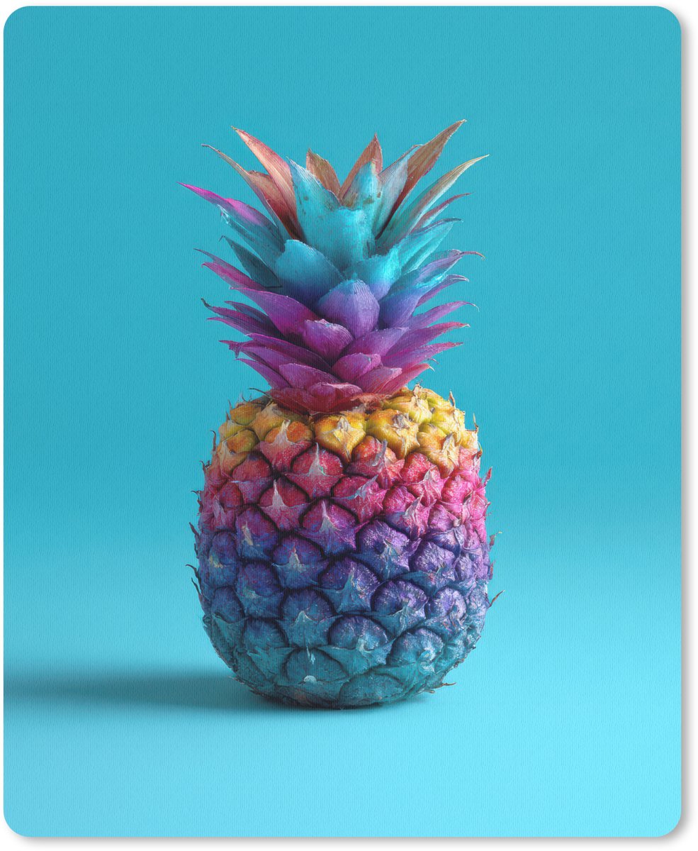 Muismat 19x23 cm - Mousepad Ananas - Regenboog - Blauw - Popart - Muismatten