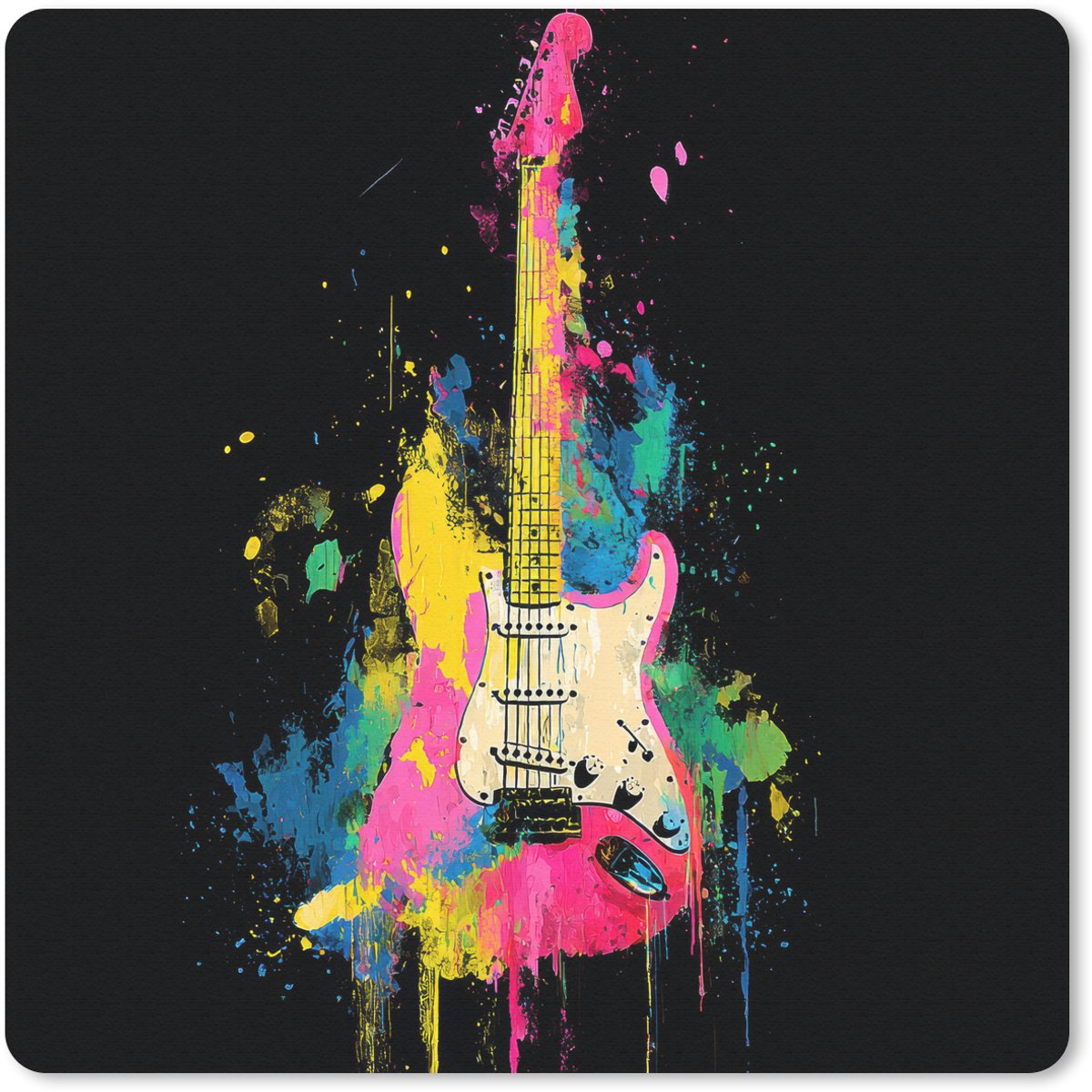 Muismat 20x20 cm - Mousepad Gitaar - Kleurrijk - Verf - Muismatten